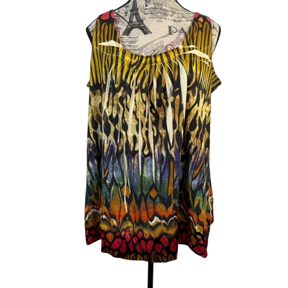 Unity World Wear Sleeveless Tunic Woman Plus Size 1X | Boho Chic Multi-Pattern